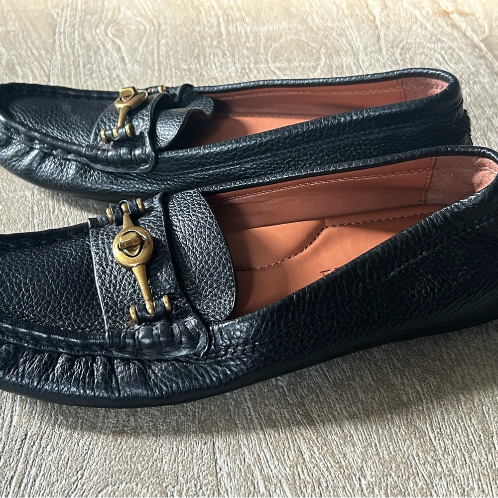 Coach Black Pebbled Leather Loafers with Gold Turnlock - Picture 2 of 8